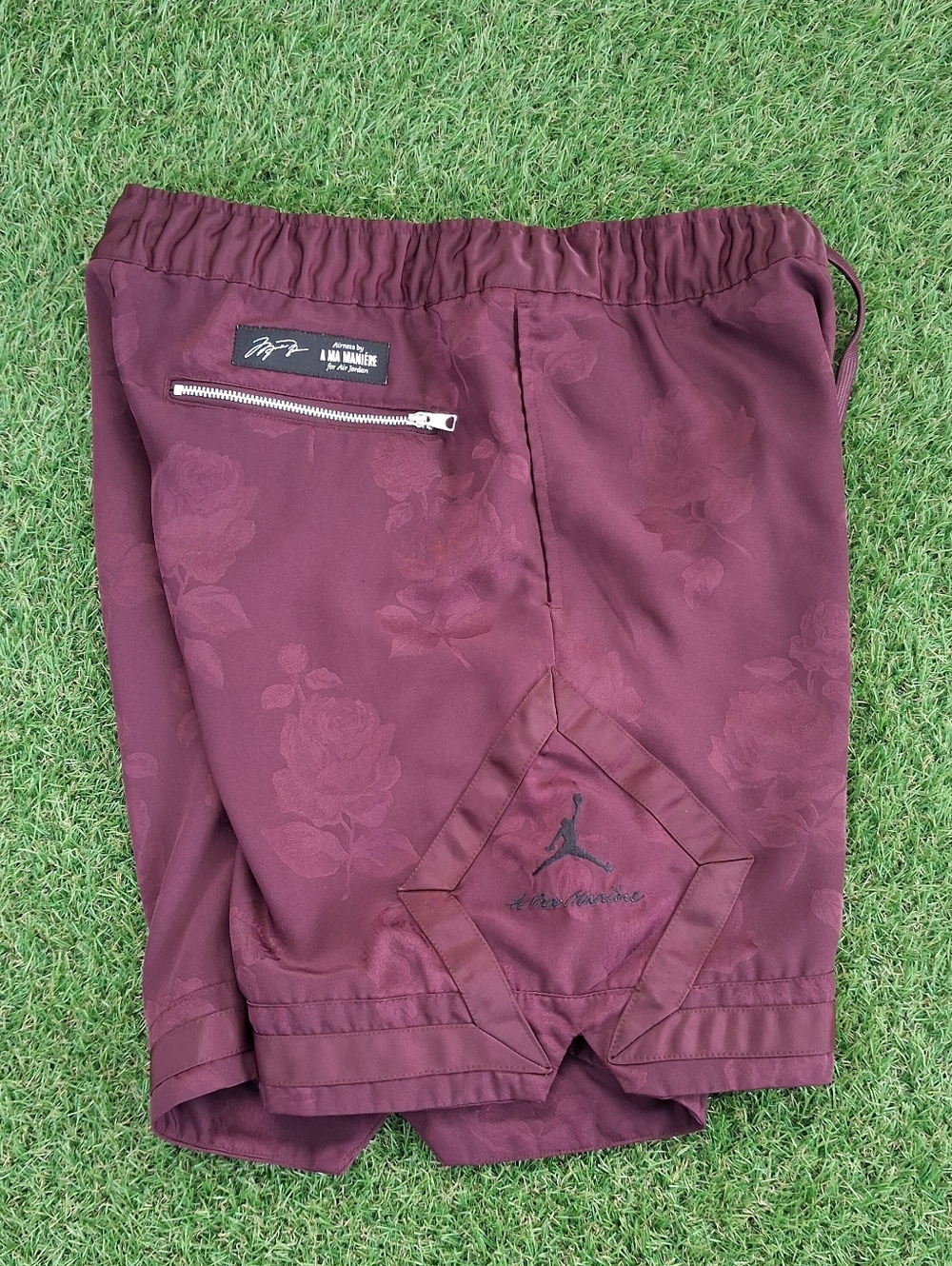 Jordan x A Ma Maniere Burgundy Jacquard Short Men’s S Floral Satin Shorts